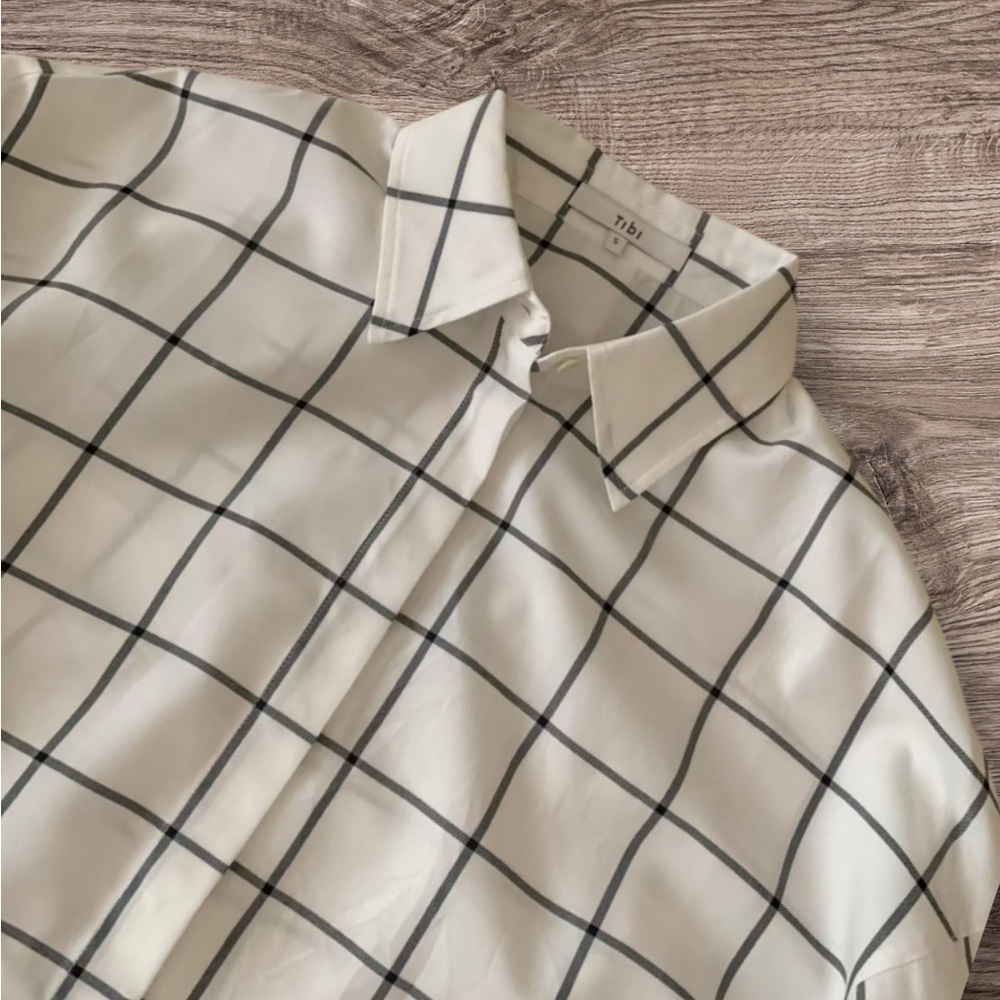 Tibi Windowpane Techy Twill Oversized Gabe Shirt - Picture 7 of 8